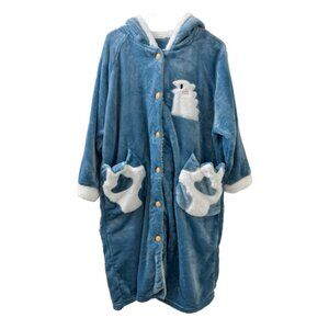 Light Blue Dinosaur Fleece Robe Wearable Blanket with Hood 2XL adult